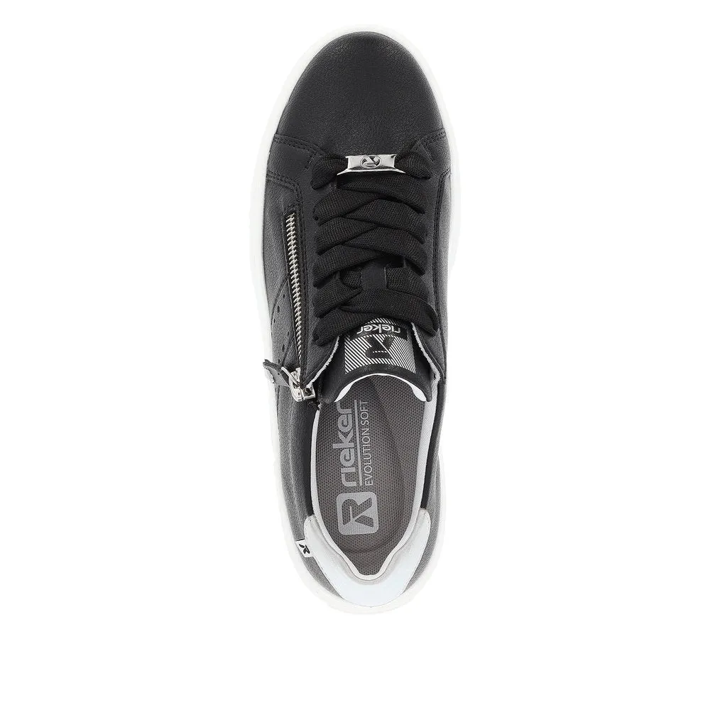 Rieker W0505-00 Carla Ladies Black Leather Zip & Lace Trainers