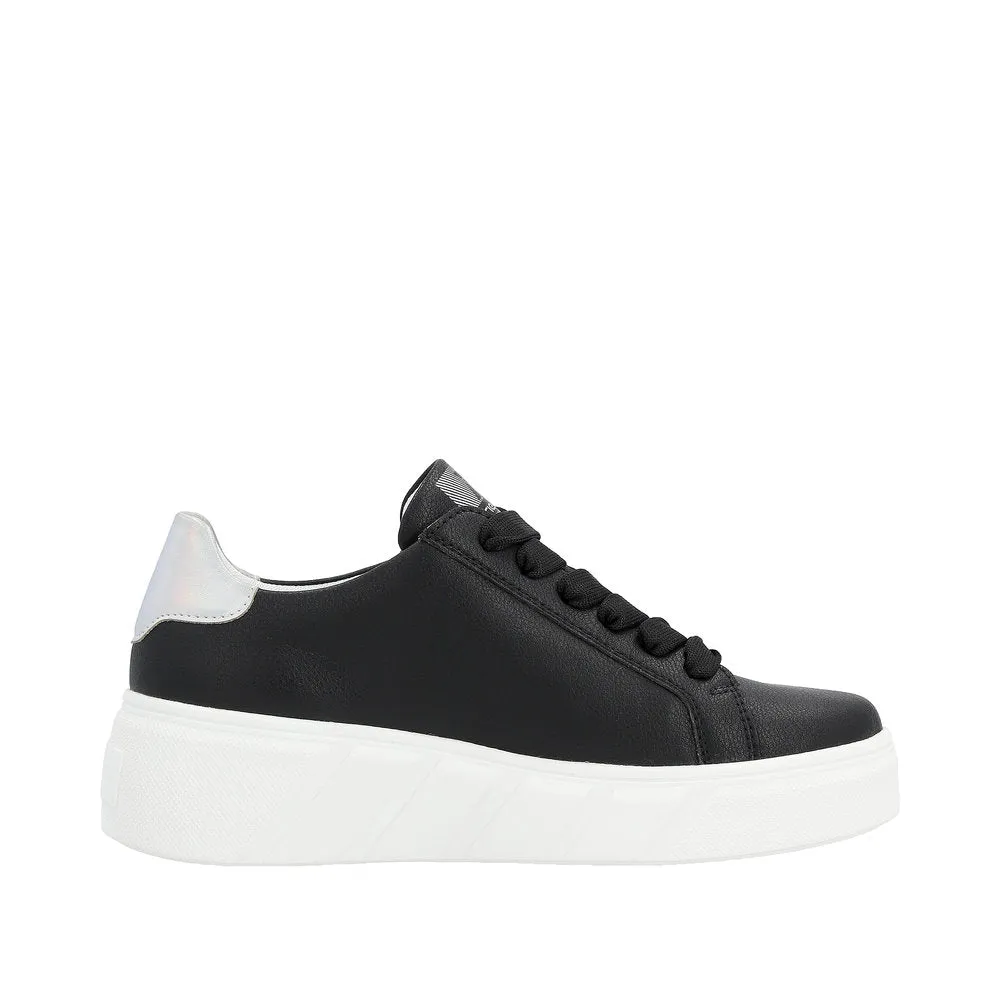 Rieker W0505-00 Carla Ladies Black Leather Zip & Lace Trainers