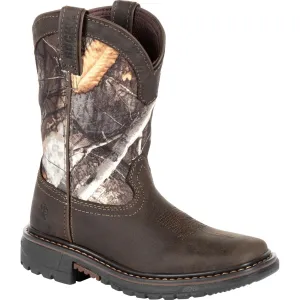 Rocky Kids Boys Brown Realtree Leather Ride FLX WP Cowboy Boots