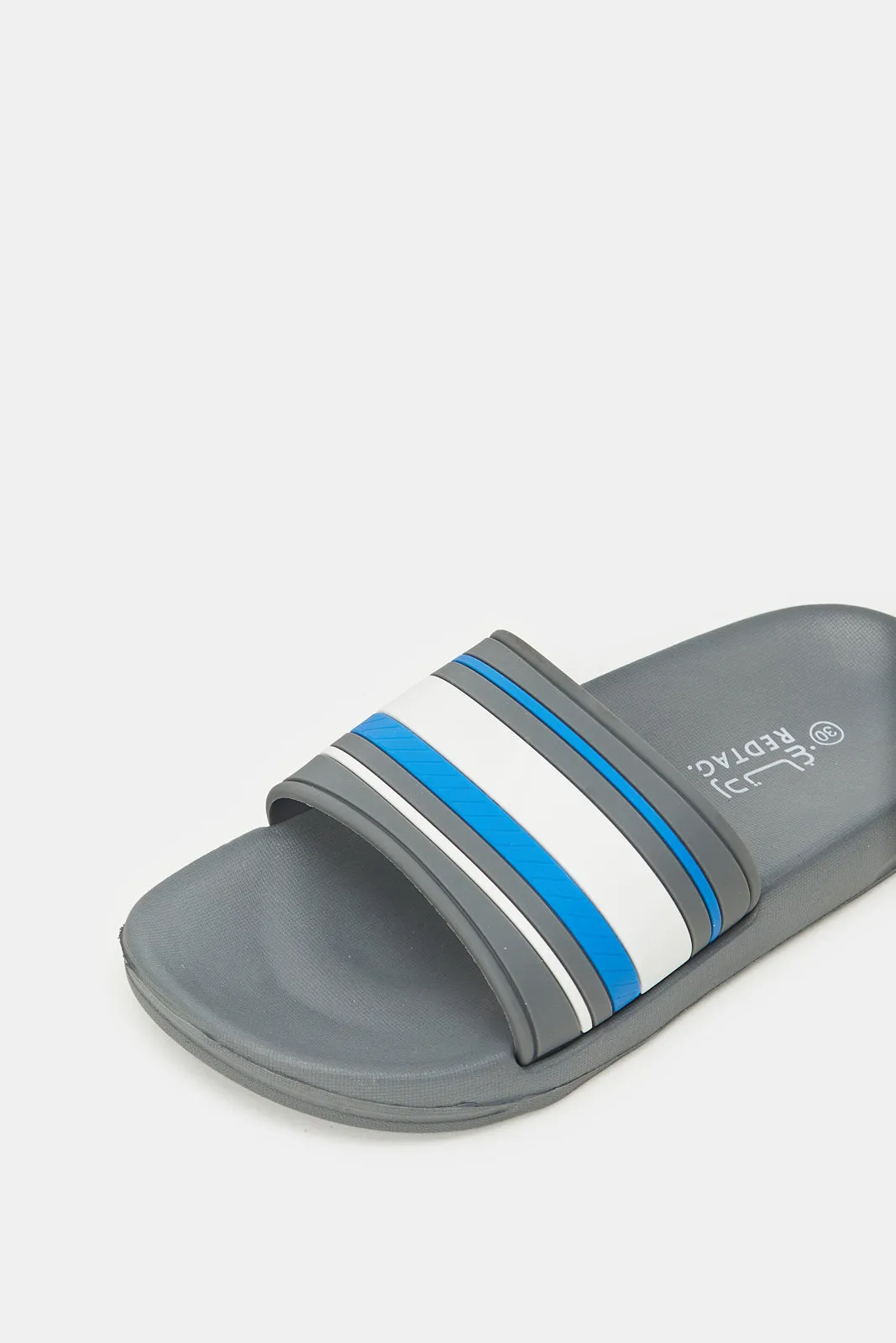 Senior Boys Grey Slogan Embossed Slides