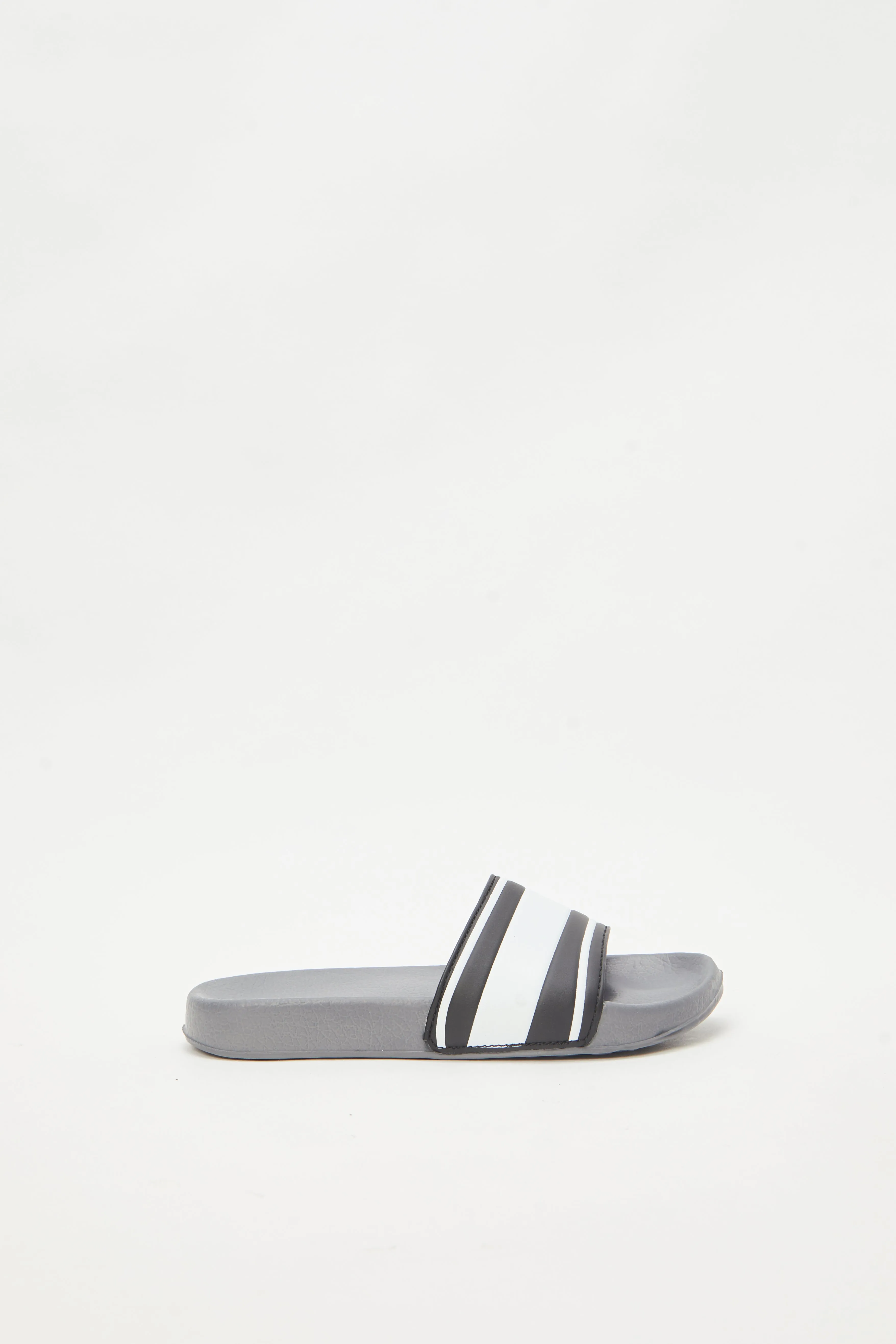 Senior Boys Grey Stripped Embossed Slides