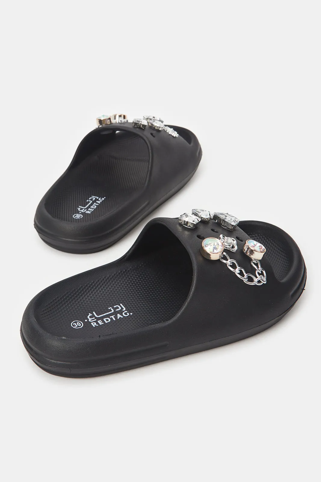 Senior Girls Black Chunky Slides