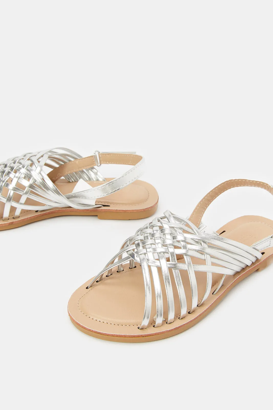 Senior Girls Silver Crossover Strap Sandal