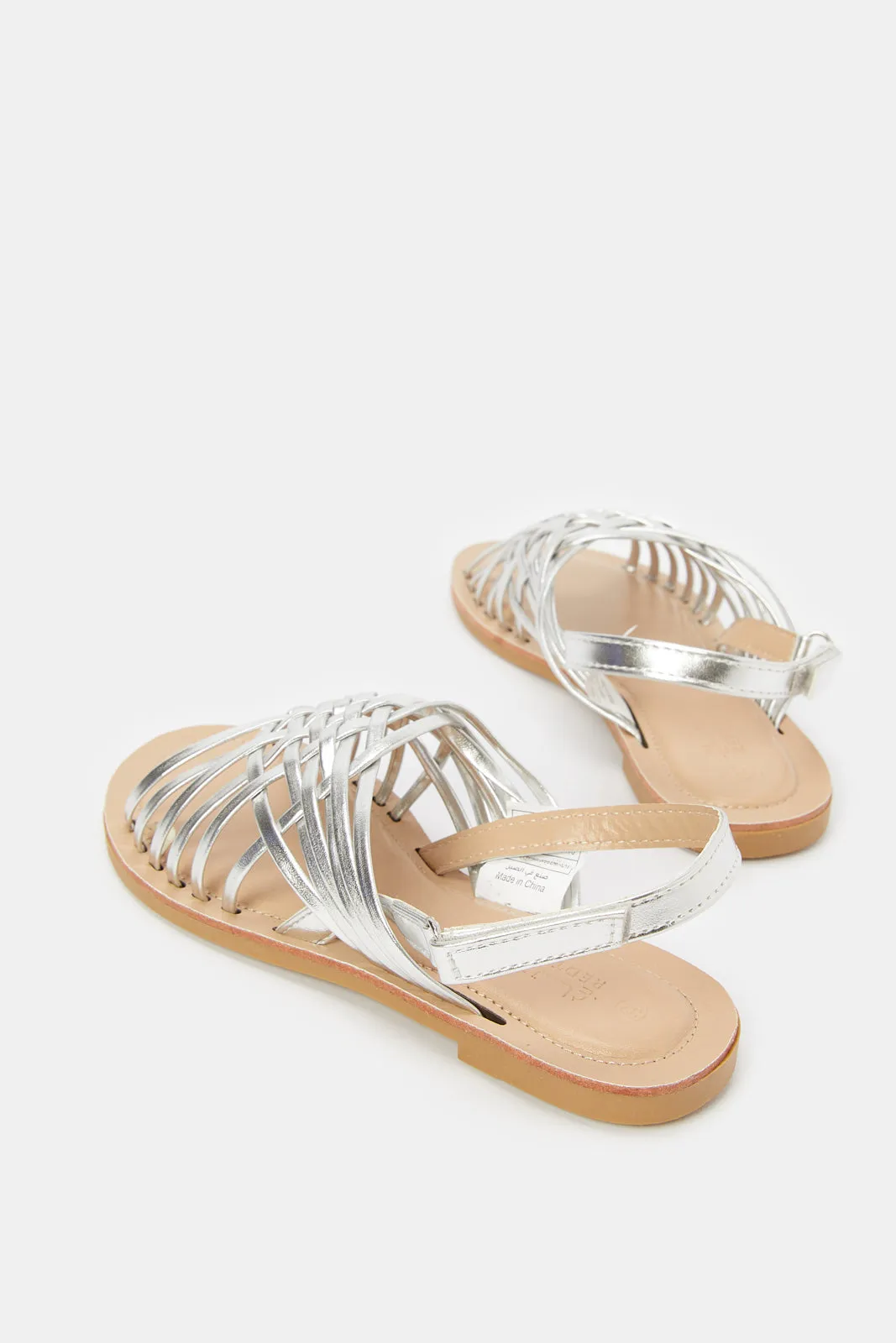 Senior Girls Silver Crossover Strap Sandal