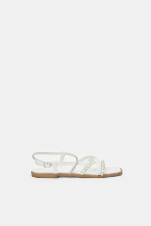 Senior Girls White Pearl Strap Sandal