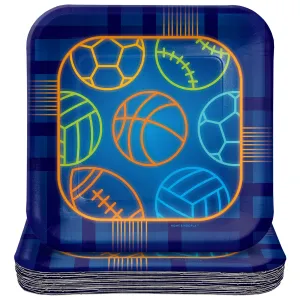 Sports Party Supplies - Multi-Sports Baller Square Paper Dessert Plates for 16 Guests