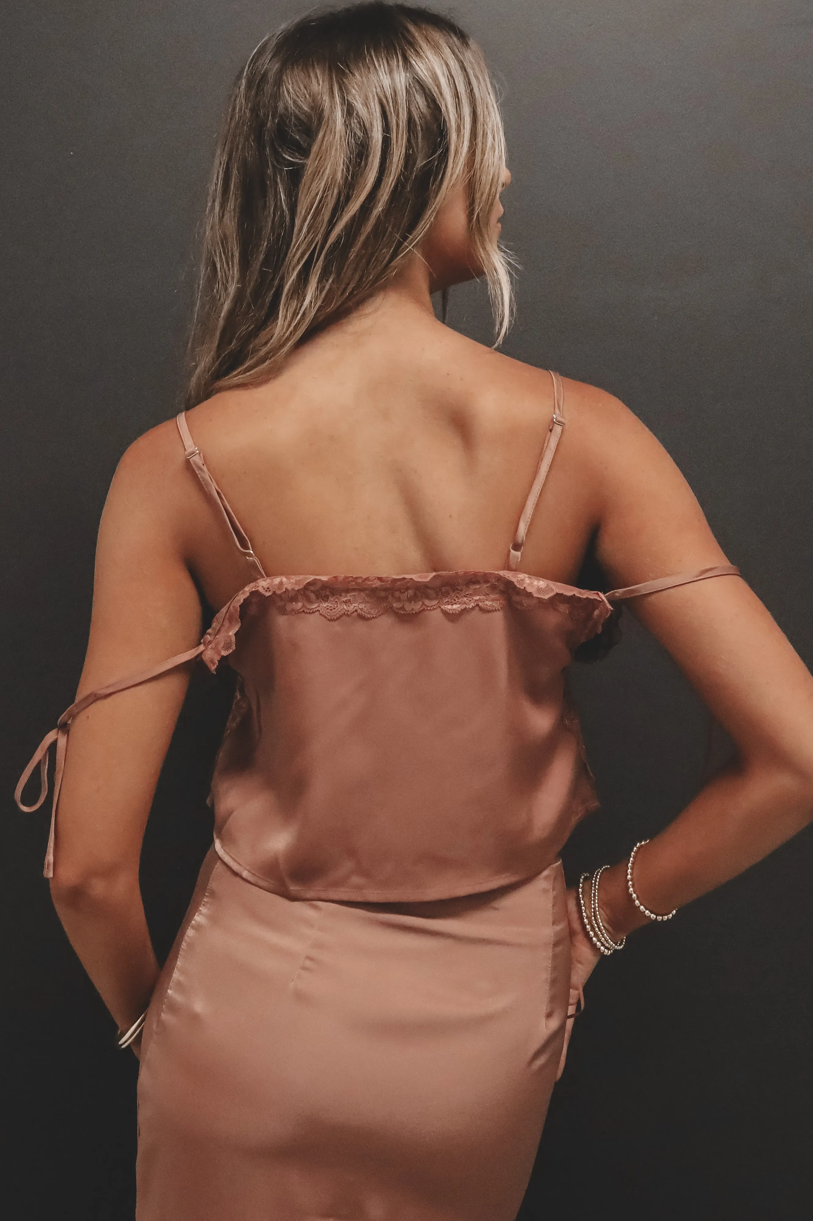 Stop And Smell The Roses Dusty Rose Satin Cami