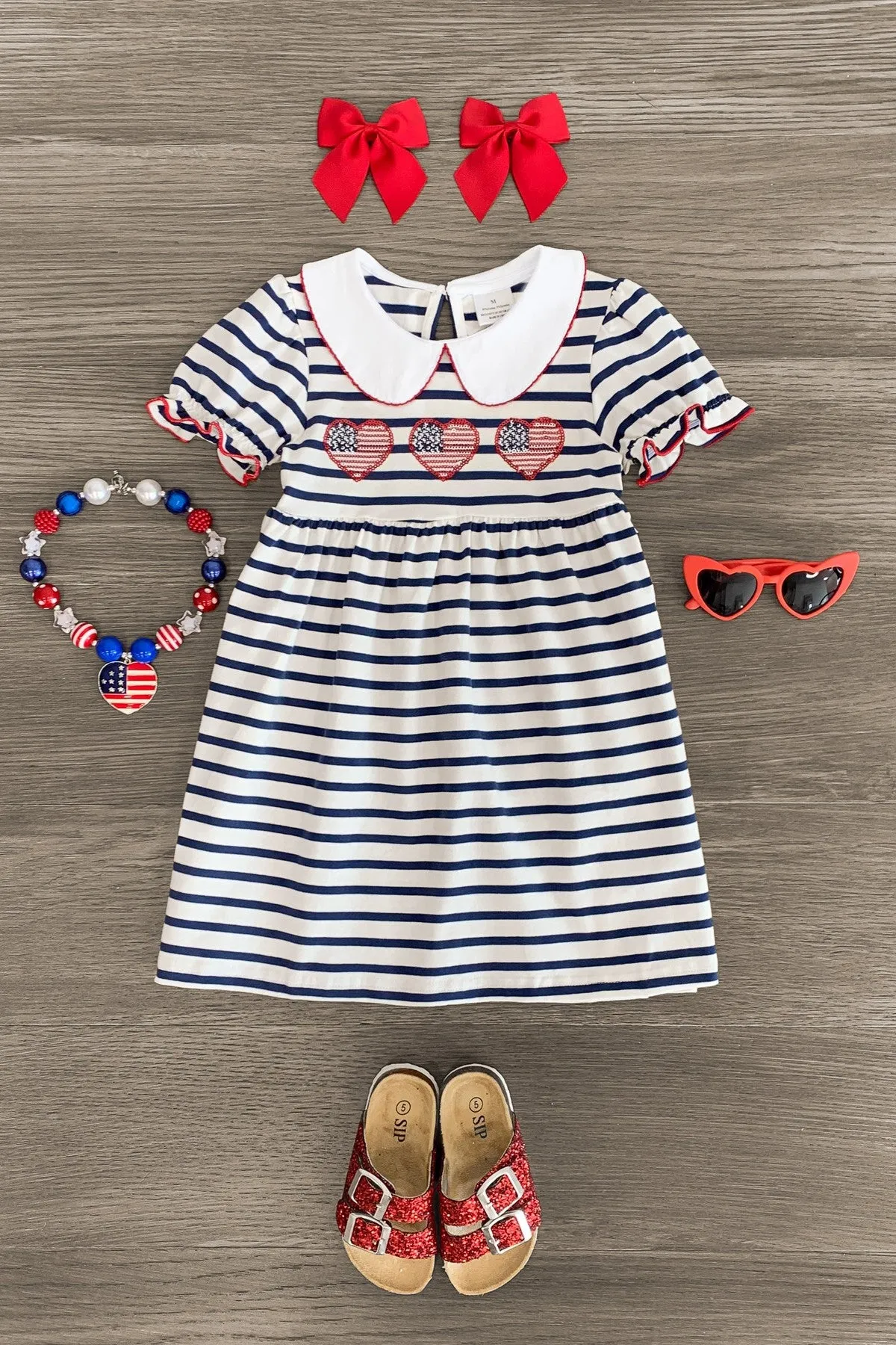 Striped Sequin Heart Collar Dress