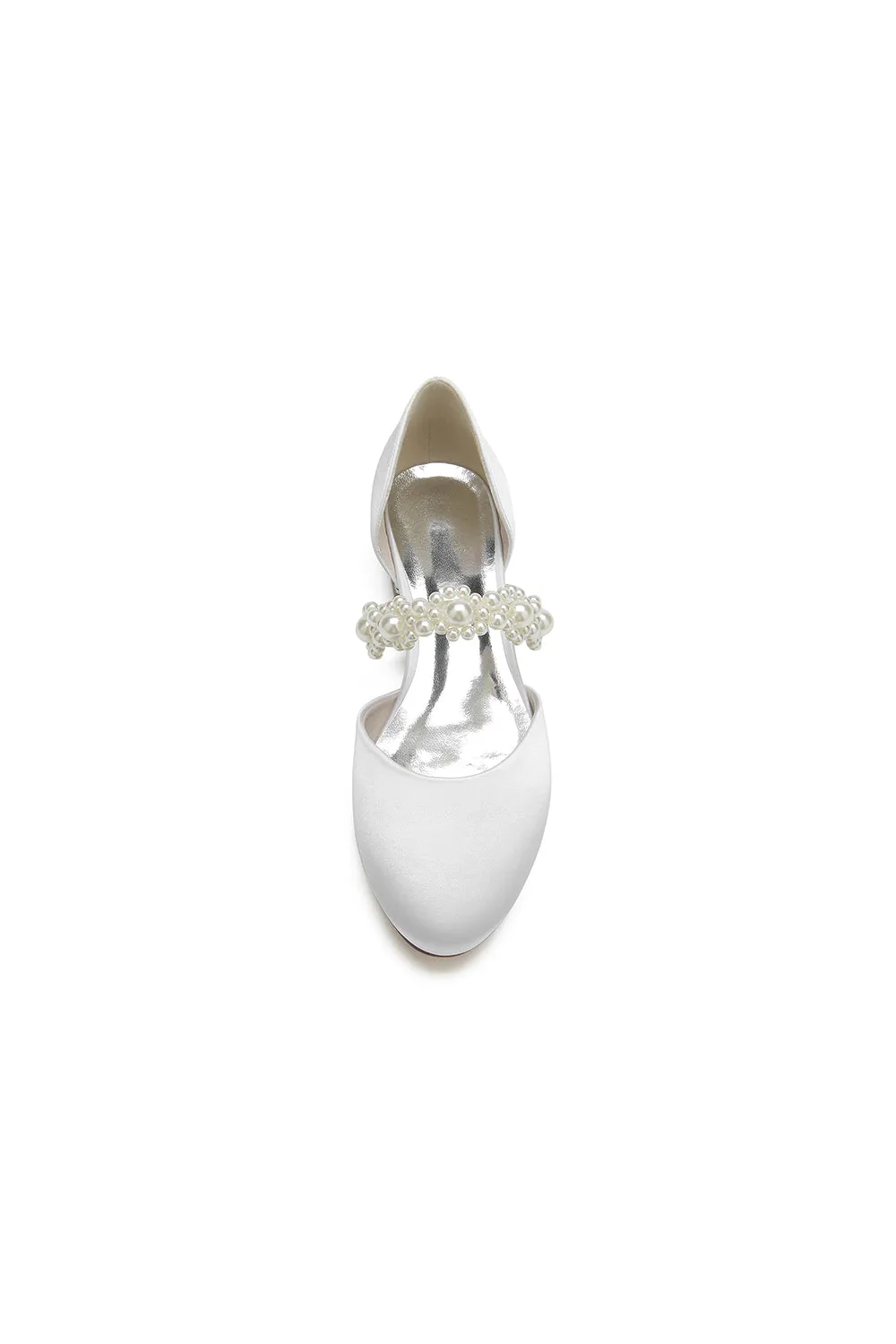 Sweet Round Toe Retro Pearl Strap  Low Heels