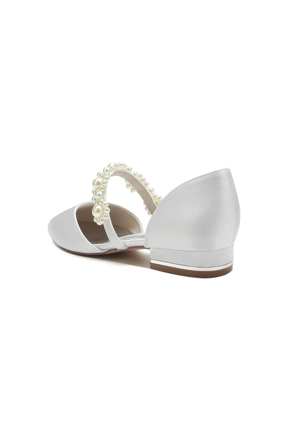 Sweet Round Toe Retro Pearl Strap  Low Heels