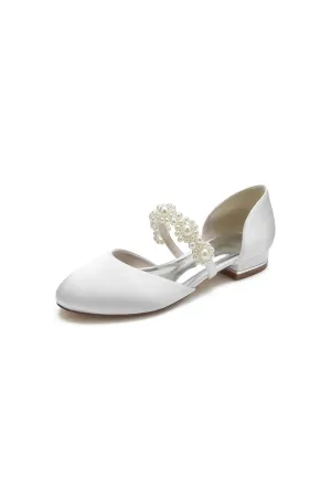 Sweet Round Toe Retro Pearl Strap  Low Heels