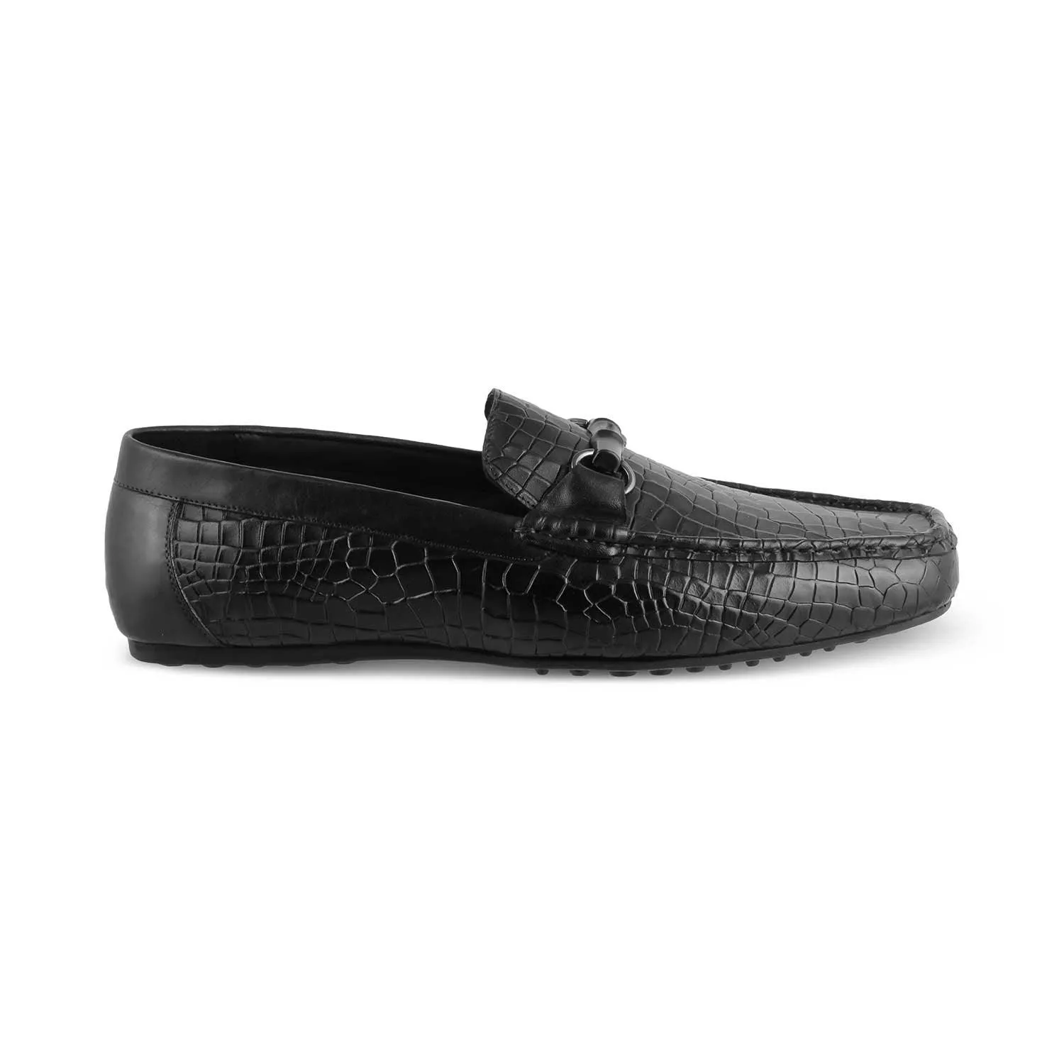 The Croter Black Men's Textured Leather Loafers Tresmode