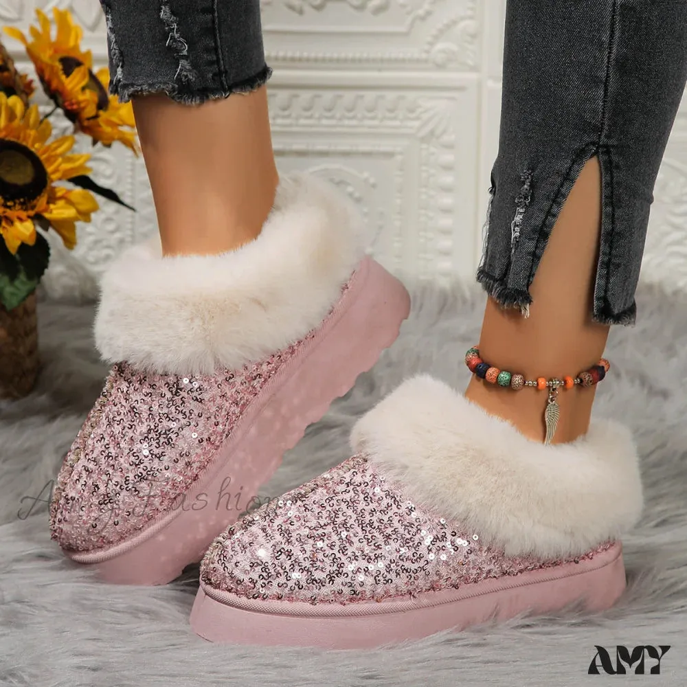 Thick Plush Sequined Bread Plus Size  Women's Autumn Winter New Snow Boots Shoes