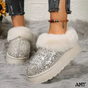 Thick Plush Sequined Bread Plus Size  Women's Autumn Winter New Snow Boots Shoes