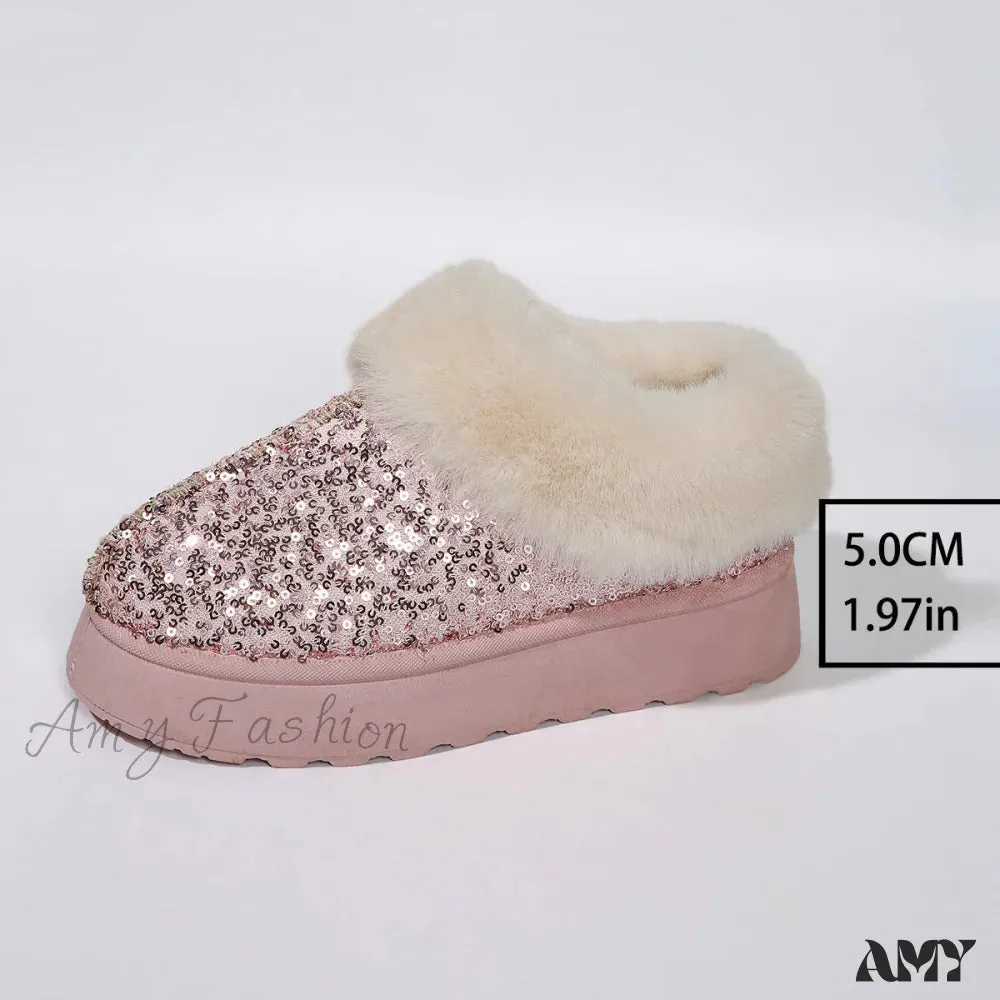 Thick Plush Sequined Bread Plus Size  Women's Autumn Winter New Snow Boots Shoes