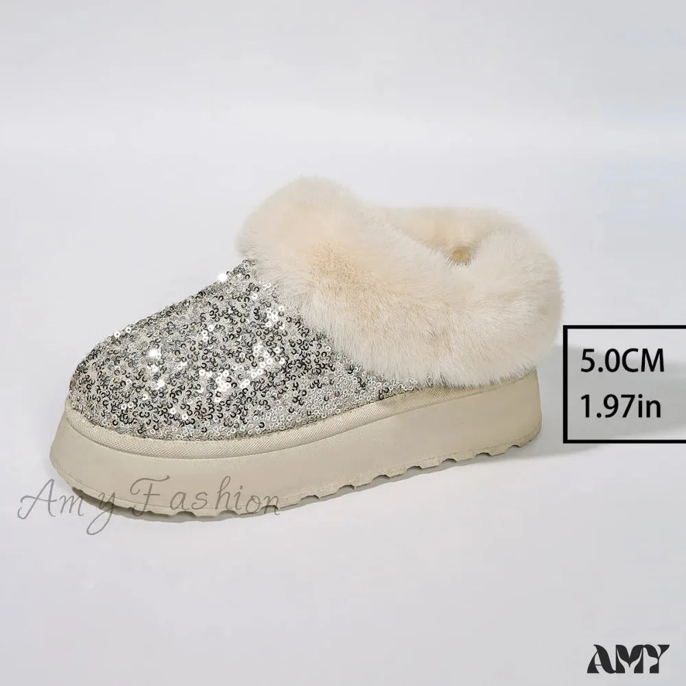 Thick Plush Sequined Bread Plus Size  Women's Autumn Winter New Snow Boots Shoes