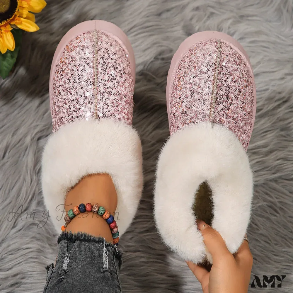 Thick Plush Sequined Bread Plus Size  Women's Autumn Winter New Snow Boots Shoes