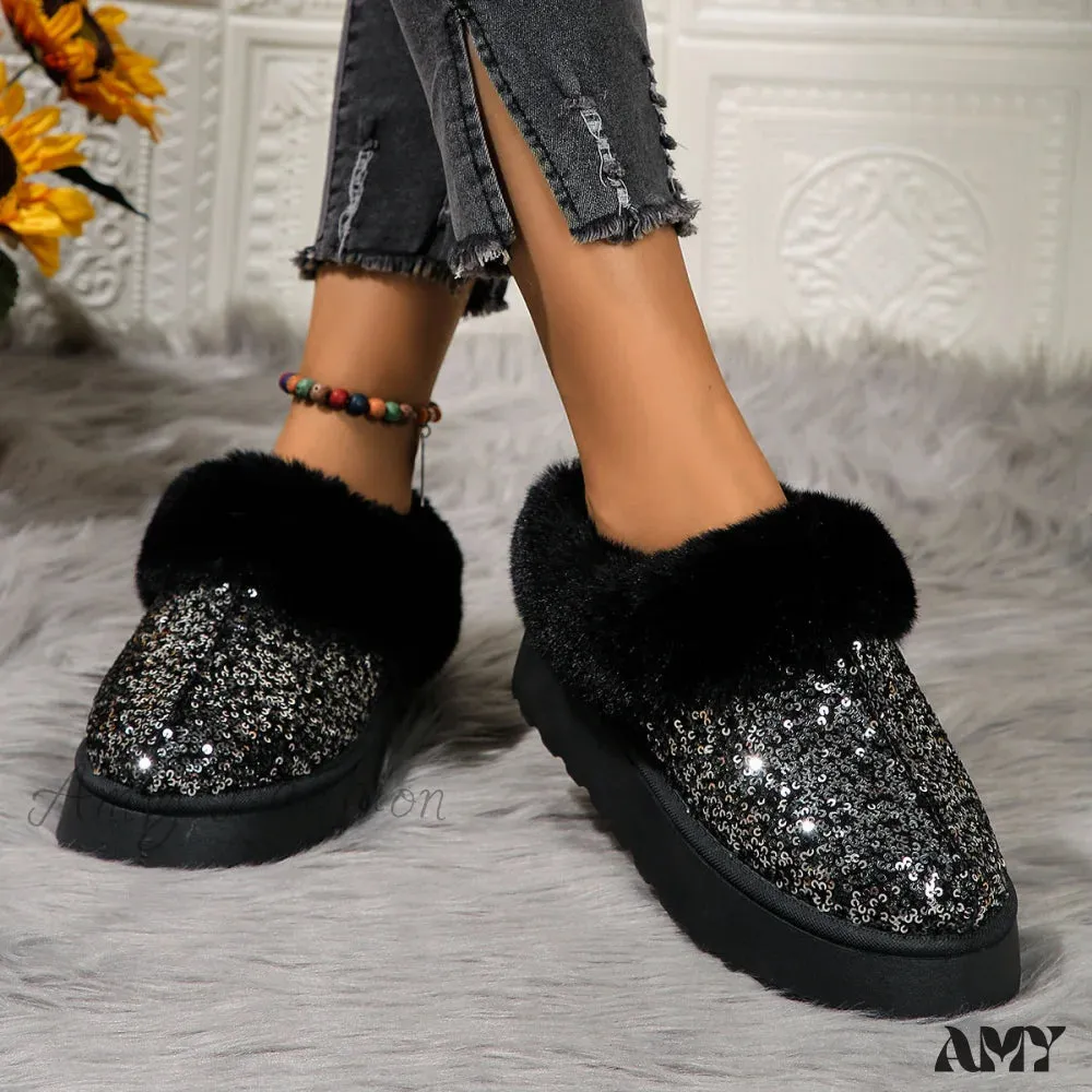 Thick Plush Sequined Bread Plus Size  Women's Autumn Winter New Snow Boots Shoes