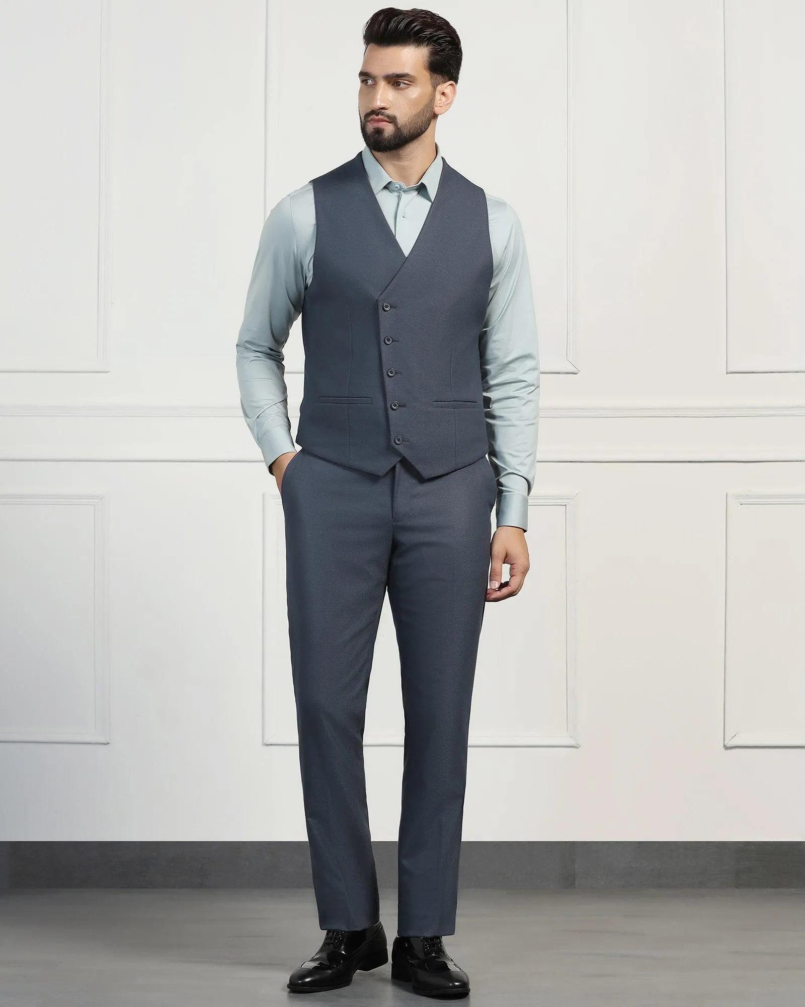 Three Piece Blue Textured Formal Suit - Donnie