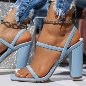 Toleet  Women New 2023 Spring Summer Sandals  Height Increasing Open Square Toe Shoes Stretch Fabric Belts Thick High Heels Party Pumps