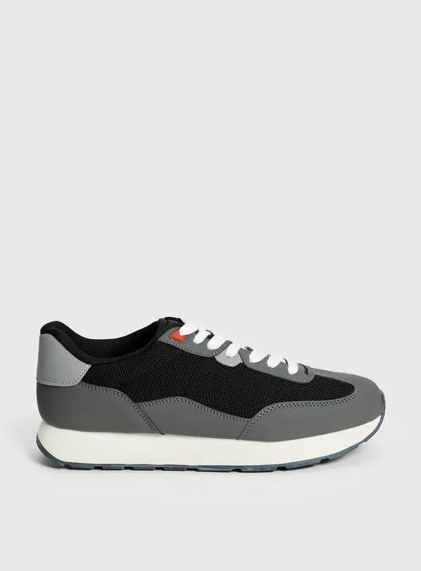 Tu Black / Grey Retro Lace Up Mens Trainers