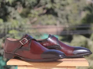 Two Tone Monk Strap Leather Shoes