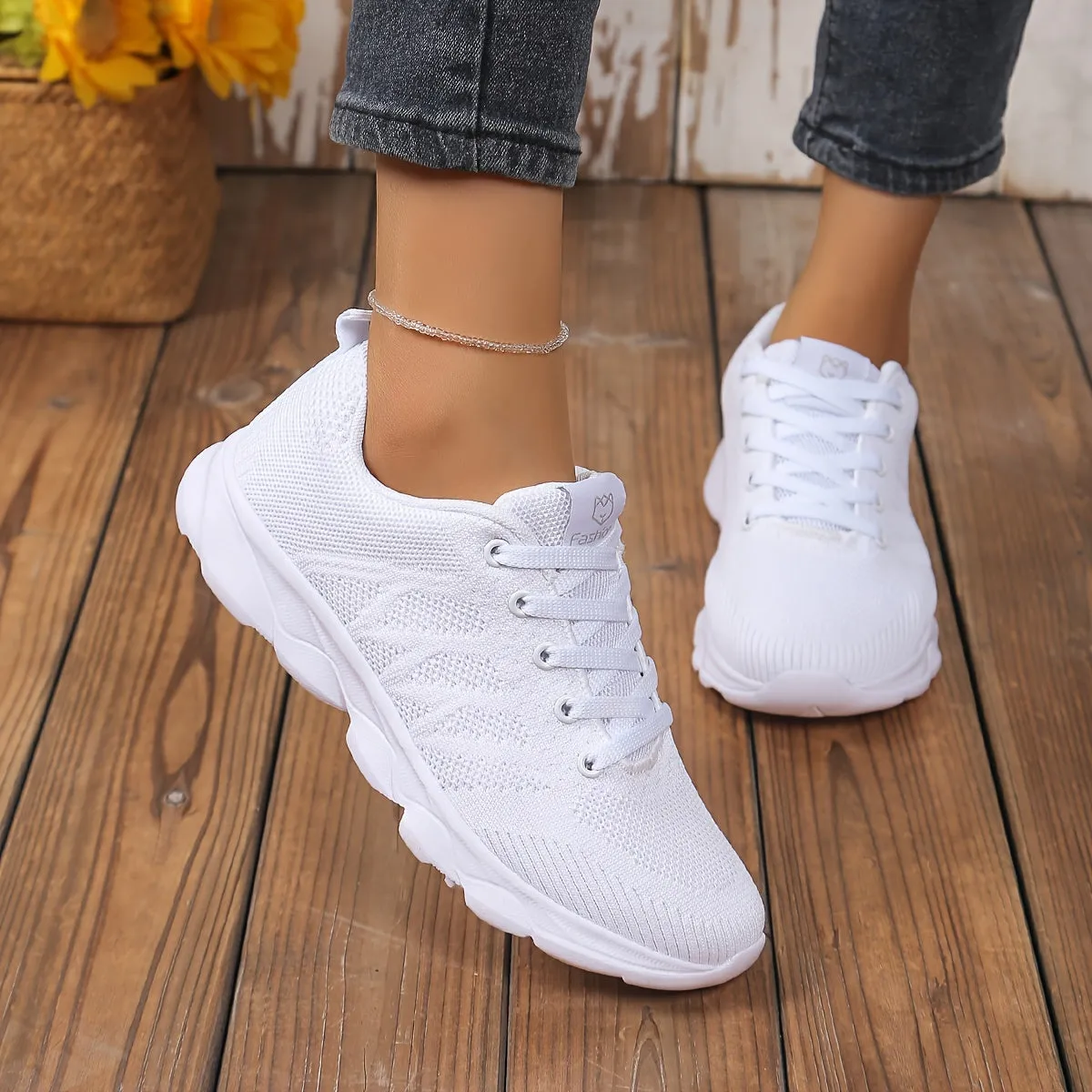 Ultra-Comfortable Women's Knitted Sneakers - Breathable, Flexible, Non-Slip, Soft Sole, Lightweight Lace-up Running Shoes for Walking, Jogging, and Casual Wear - Perfect for Outdoor Activities