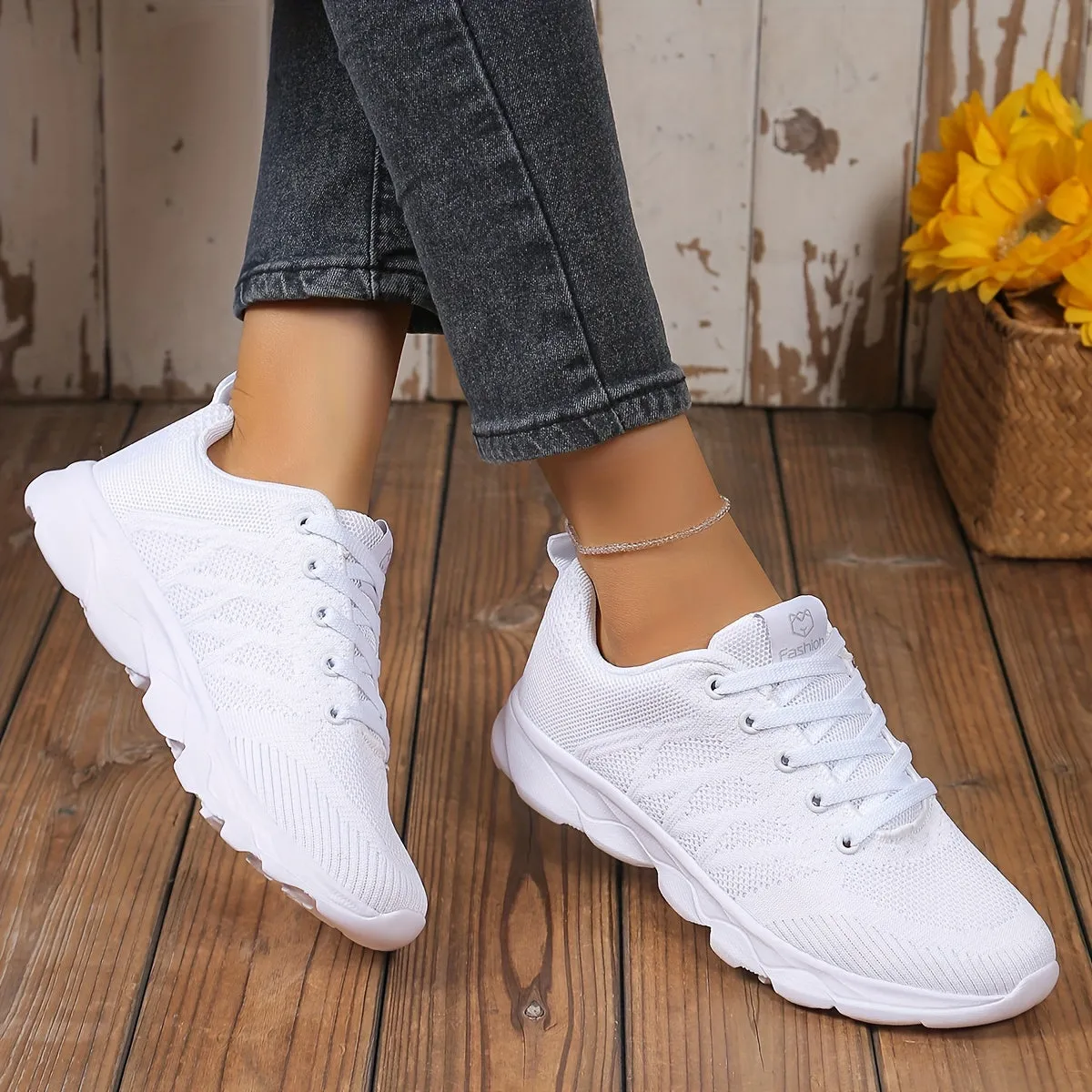 Ultra-Comfortable Women's Knitted Sneakers - Breathable, Flexible, Non-Slip, Soft Sole, Lightweight Lace-up Running Shoes for Walking, Jogging, and Casual Wear - Perfect for Outdoor Activities