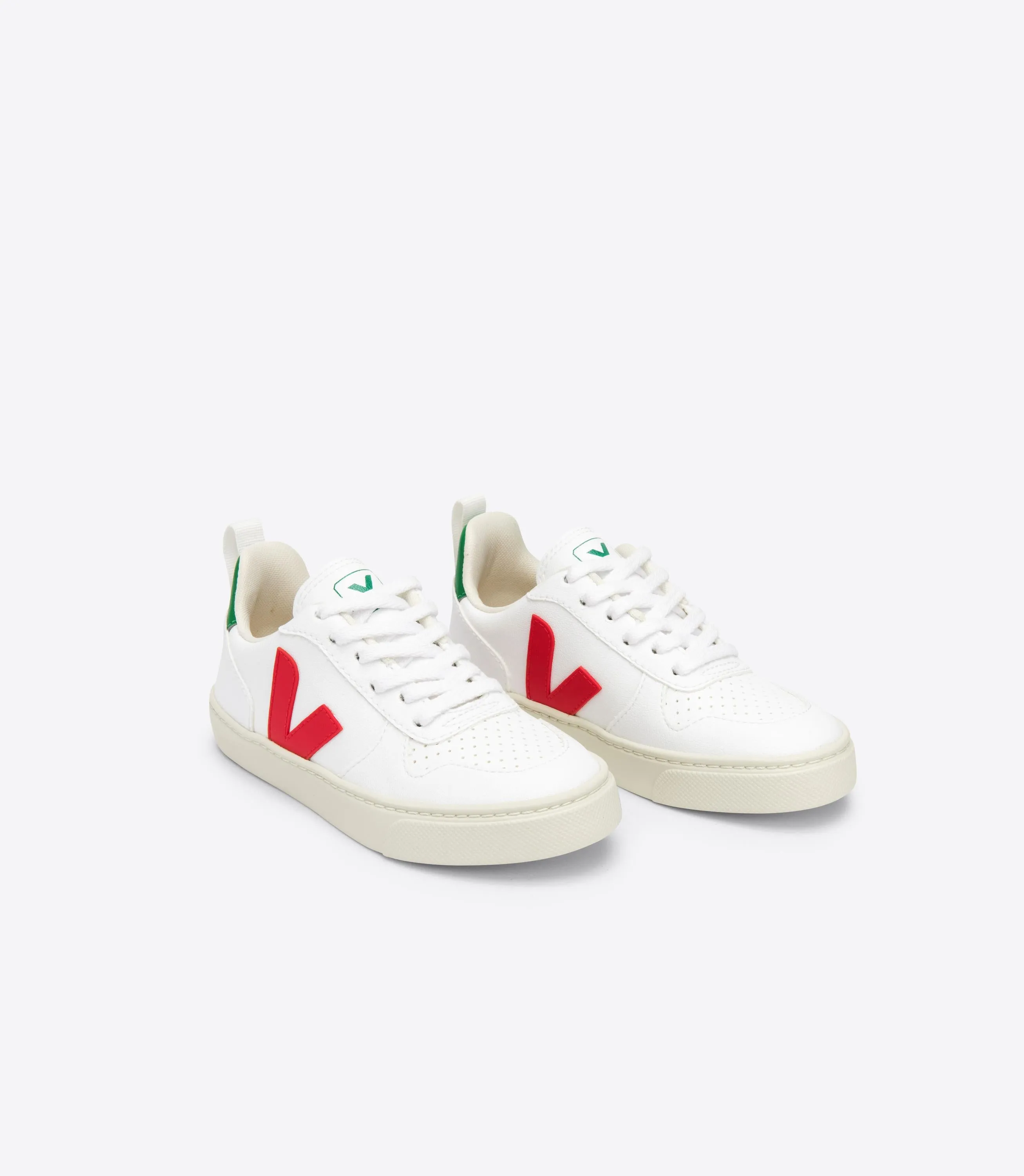 Veja V-10 Lace Boys Girls White Pekin Emeraude Trainer