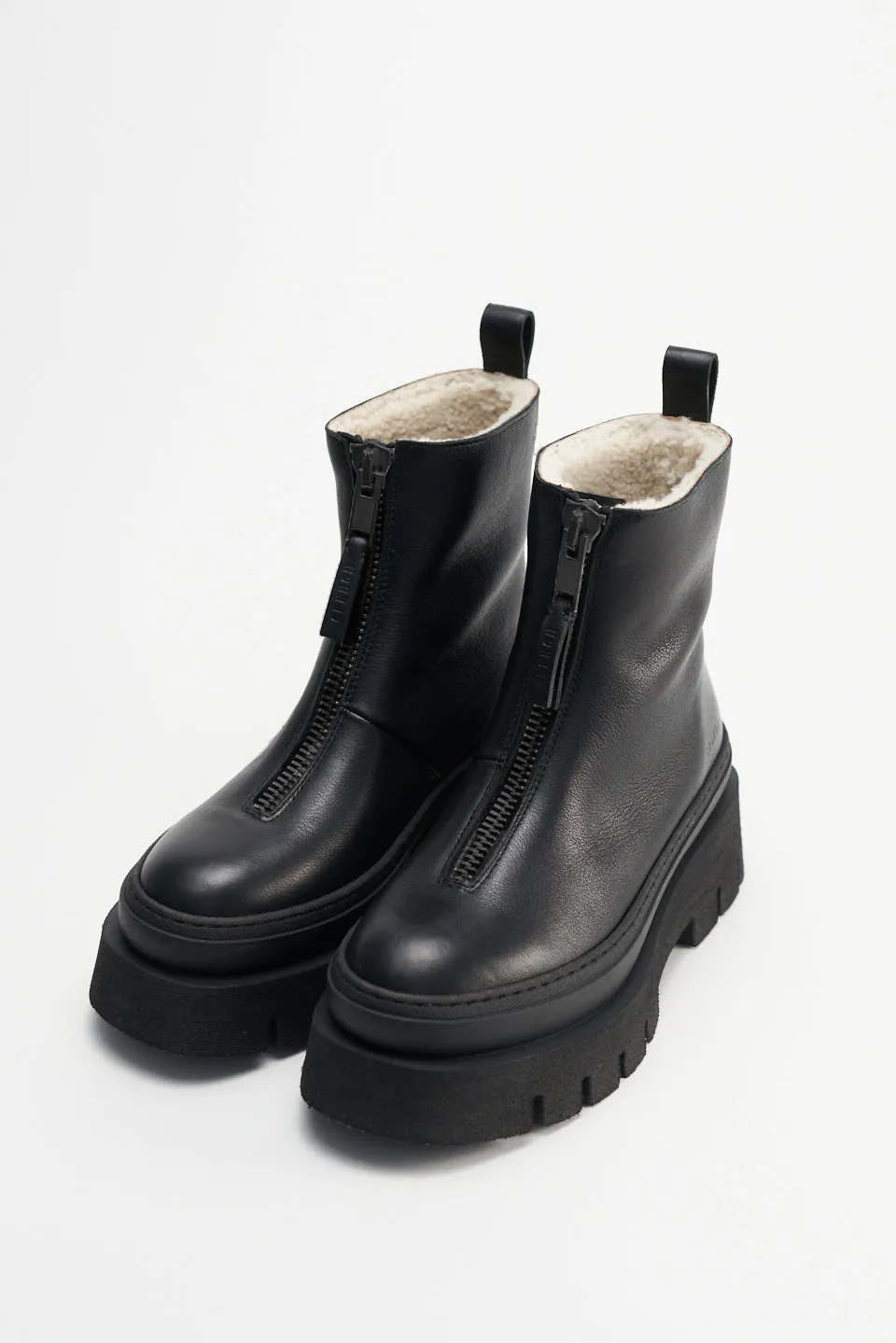 Vitello Black Front Zip Winter Boots