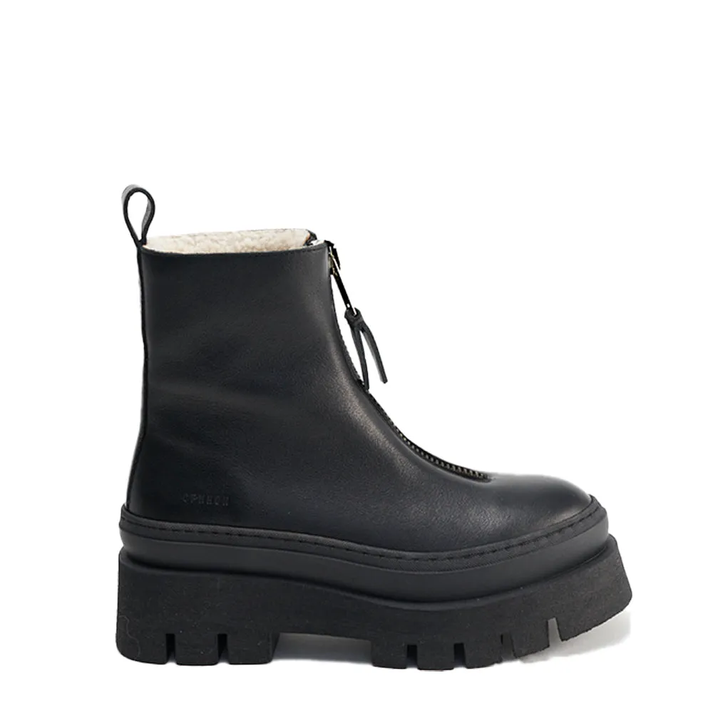 Vitello Black Front Zip Winter Boots