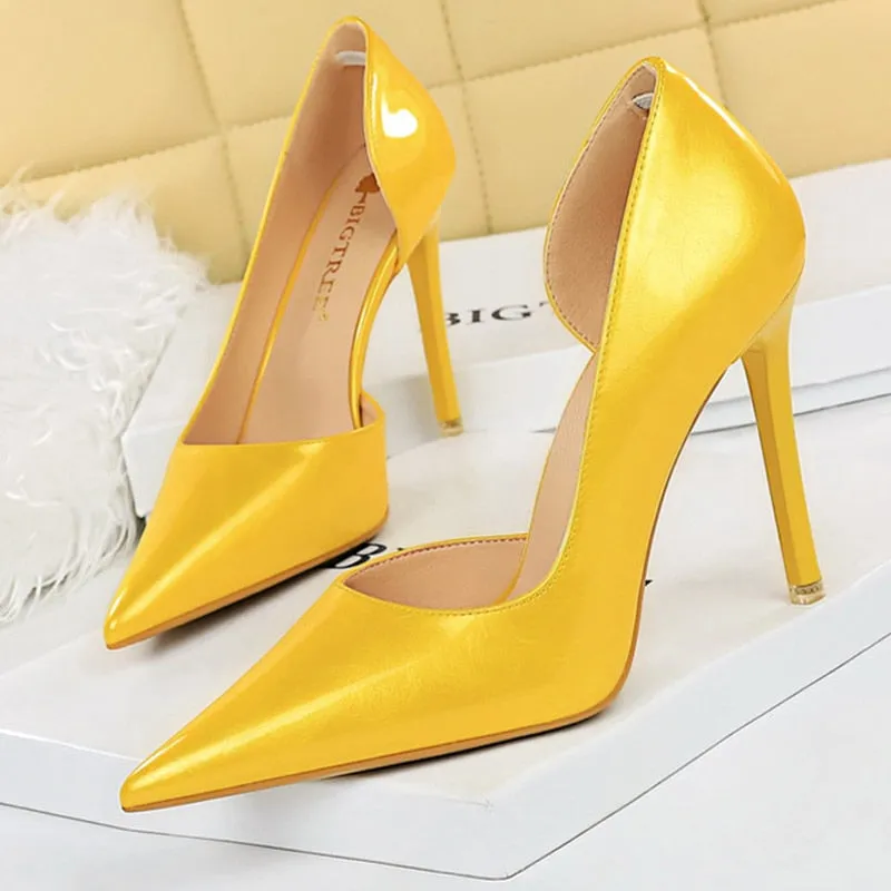 Vstacom Gift Toleet Shoes New Patent Leather Women Pumps Yellow High Heels Fashion Wedding Shoes Stiletto Heel 11 Cm Party Shoes Female