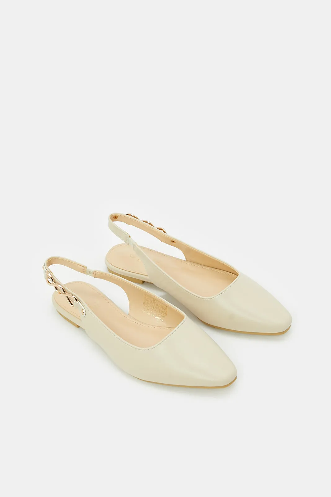 Women Beige Chain Trim Slingback