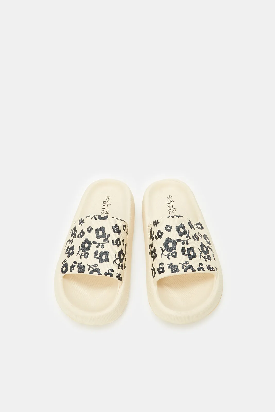 Women Beige Floral Print Moulded Slide