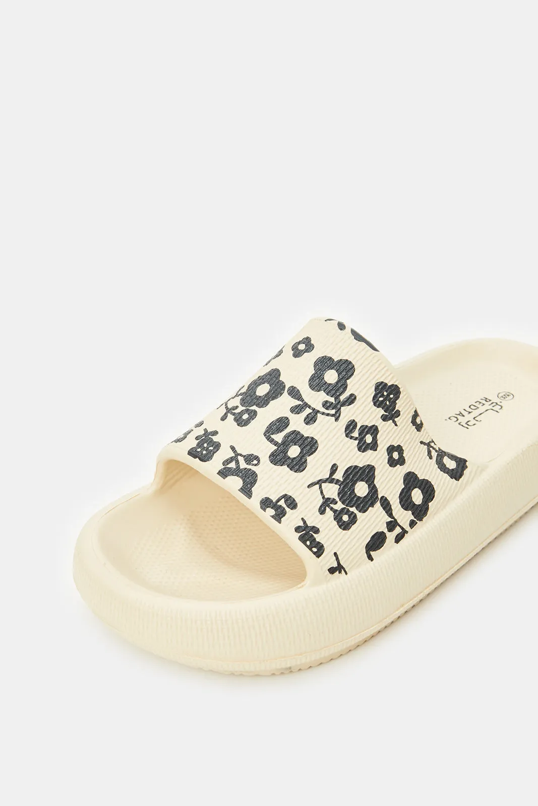 Women Beige Floral Print Moulded Slide