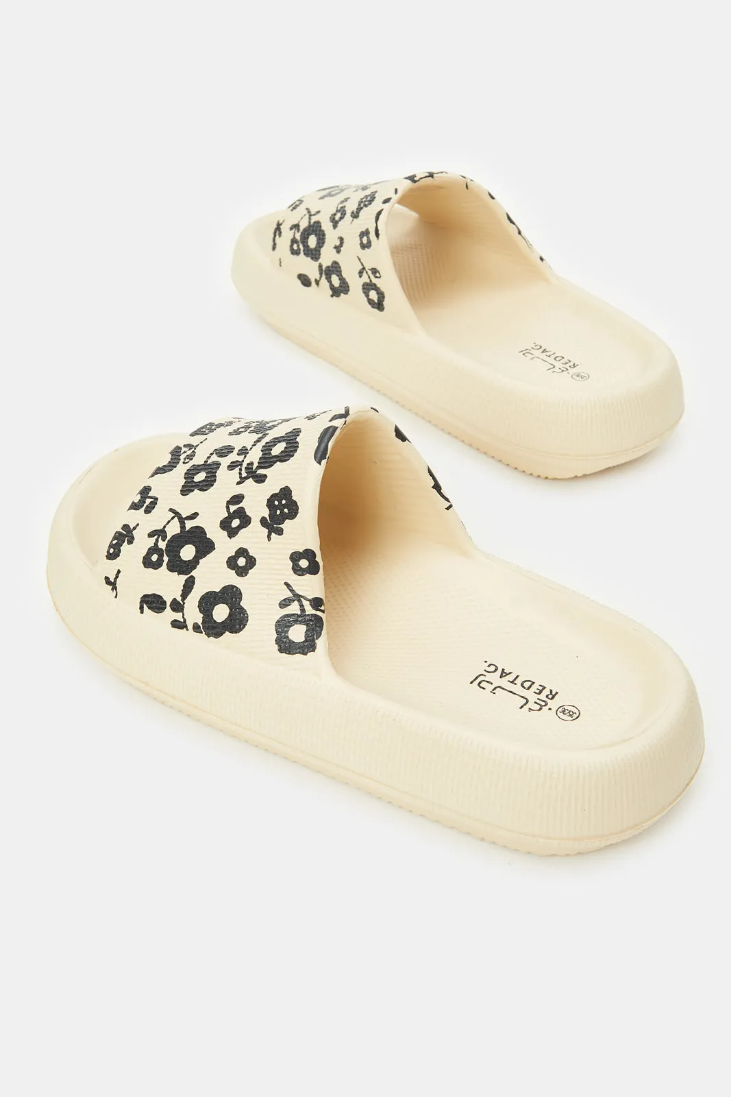 Women Beige Floral Print Moulded Slide