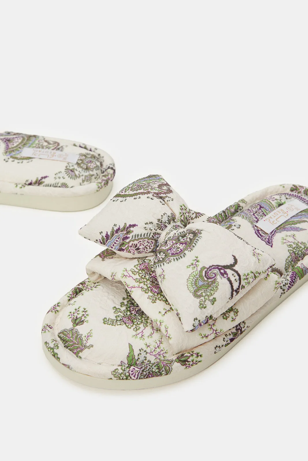 Women Beige Floral Print Slipper