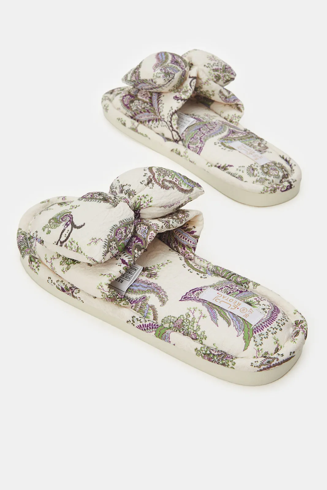 Women Beige Floral Print Slipper