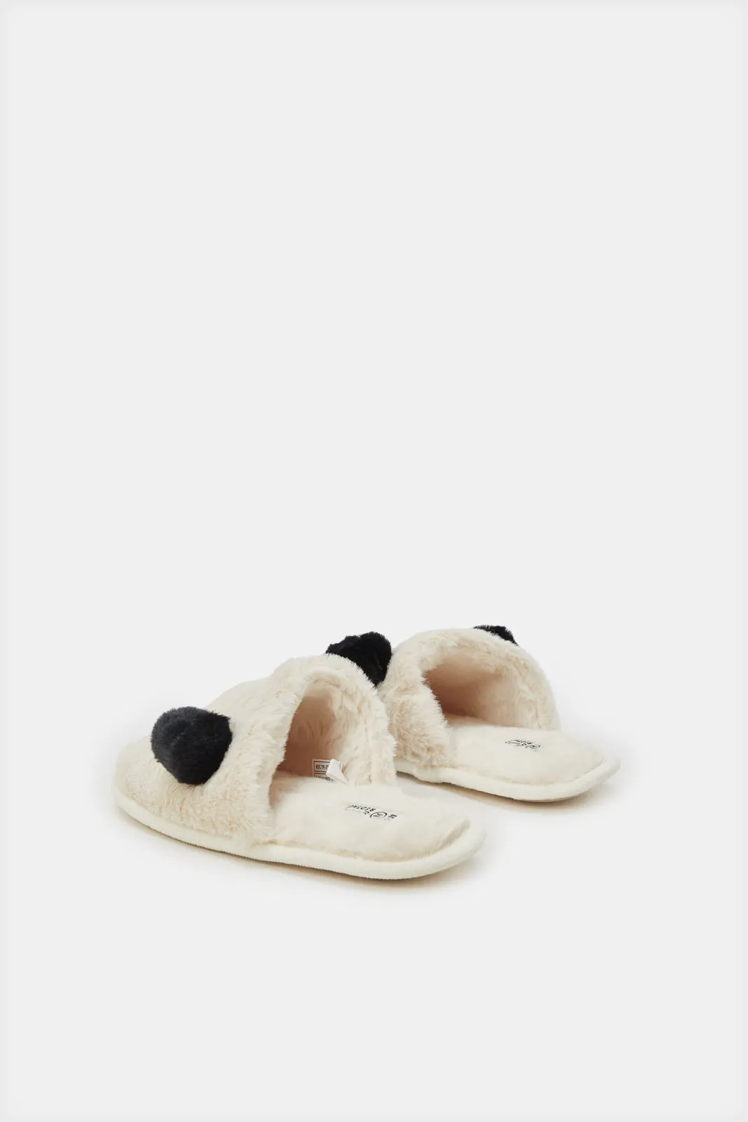 Women Beige Panda Closed Toe Slippers