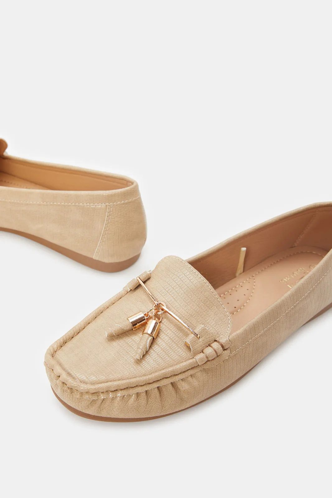 Women Beige Toggle Moccasin