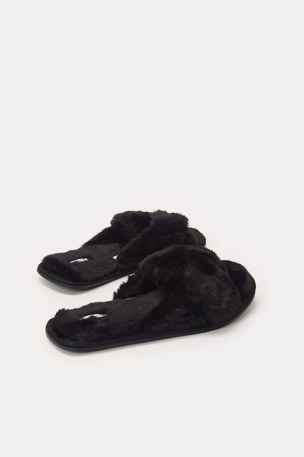 Women Black Cross Over Slipper