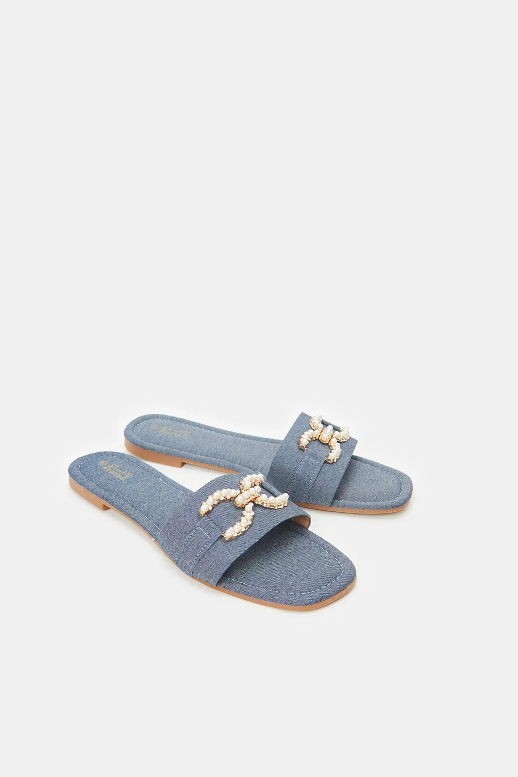 Women Blue Embellished Mule