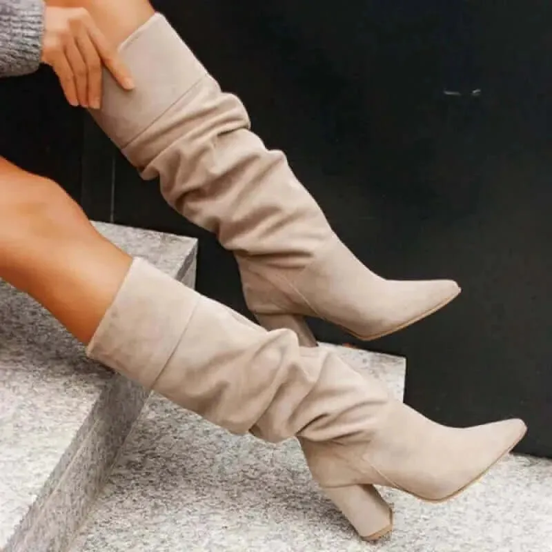 Women Boots 2023 Winter Designer Luxury Faux Suede Casual High Heels