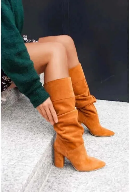 Women Boots 2023 Winter Designer Luxury Faux Suede Casual High Heels