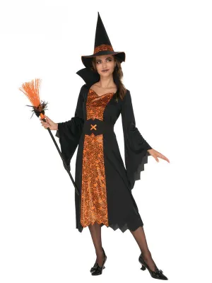 Women Costume - Orange & Black Witch Costume