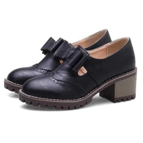 Women Oxford Retro Brogue Butterfly Knot Shoes