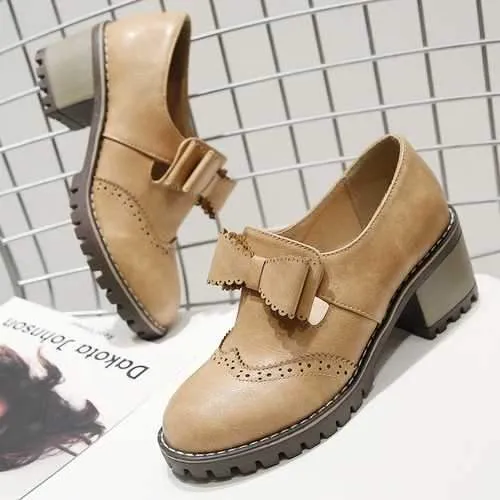 Women Oxford Retro Brogue Butterfly Knot Shoes