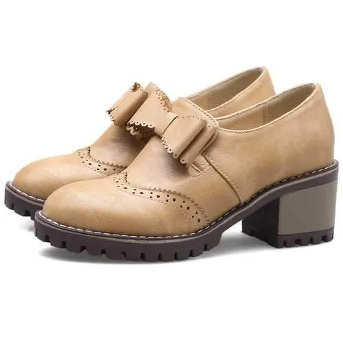 Women Oxford Retro Brogue Butterfly Knot Shoes