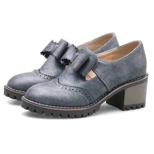 Women Oxford Retro Brogue Butterfly Knot Shoes