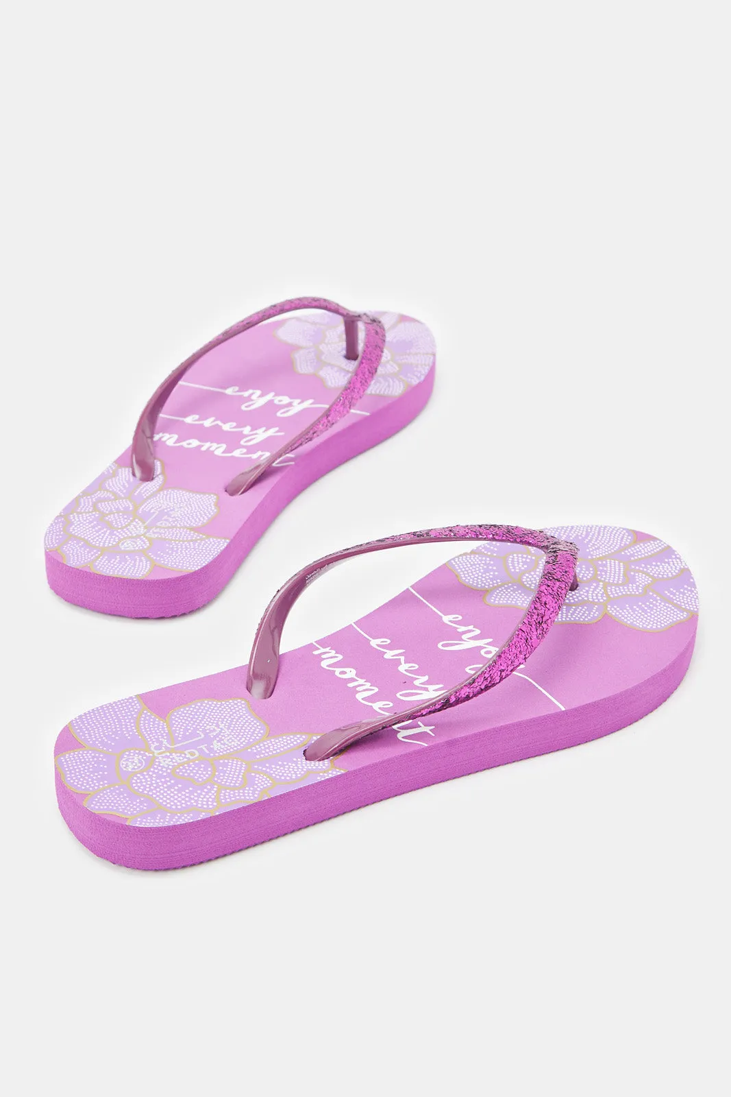 Women Purple Slogan Flip Flop